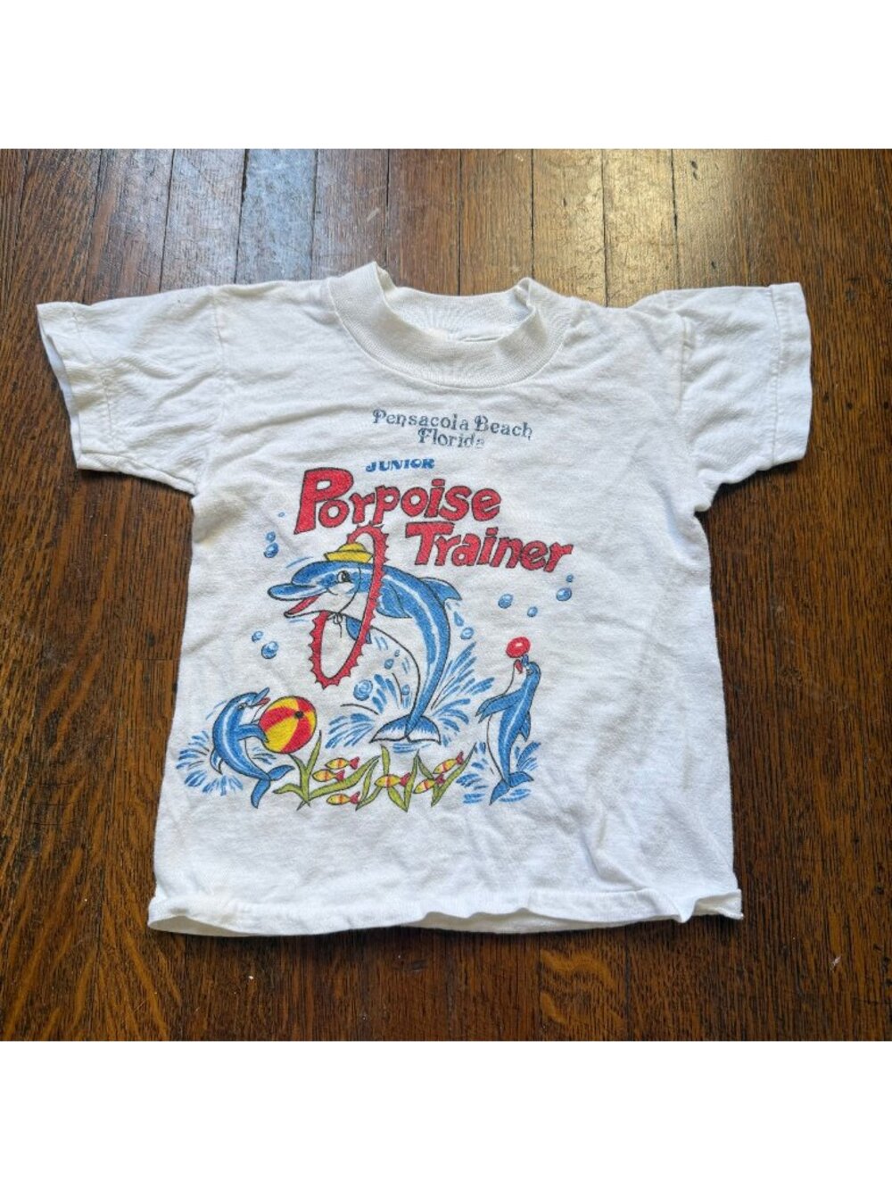 Vintage 1970s Baby Junior Porpoise Trainer T-Shirt Pensacola Florida Size 12-18m